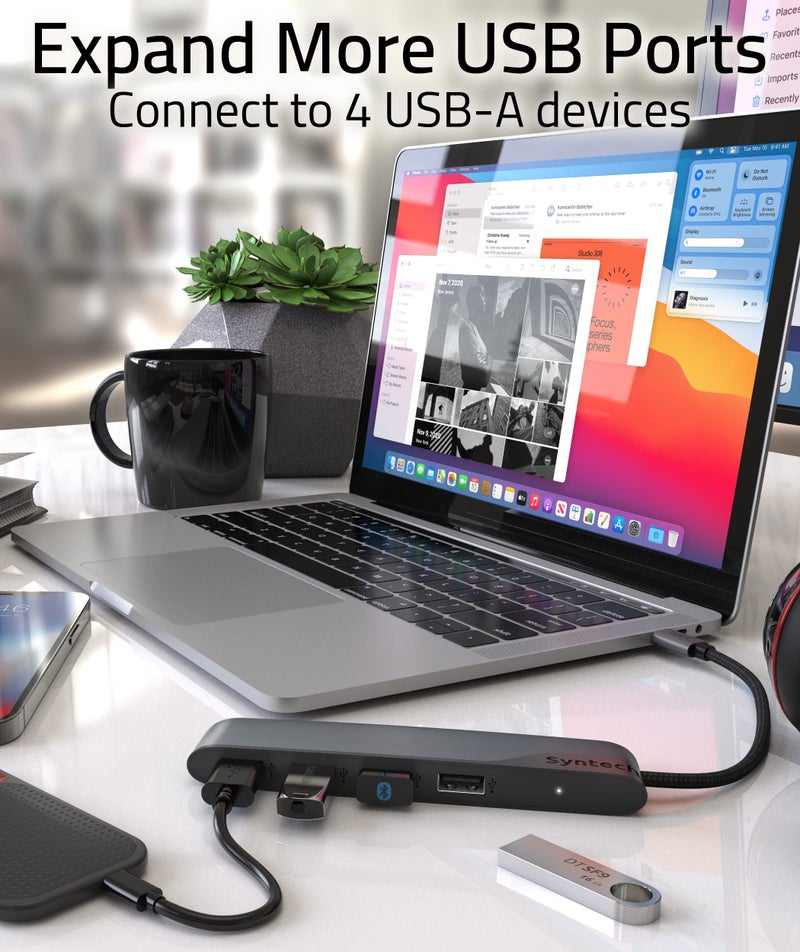 Syntech USB C to USB Hub 4 Ports, Syntech Type C to USB 3.0 Hub with A USB C to USB Adapter (USB 2.0), Thunderbolt 3 to USB Hub, Compatible with iPad Pro, iMac - Image 2