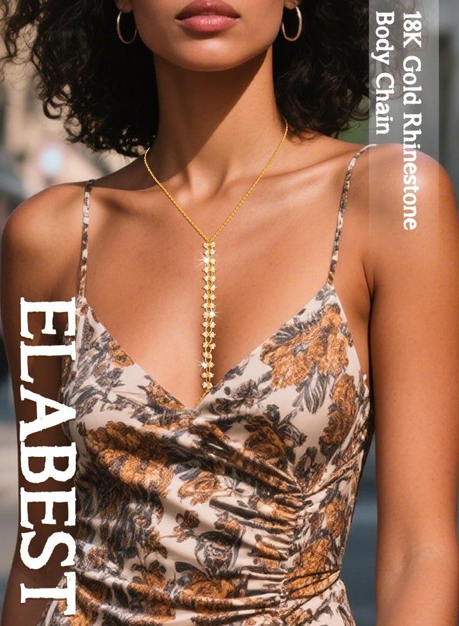 ELABEST 14K Gold Chest Chain Women Sparkly Rhinestone Summer Beach Body Chain Crystal Bikini Bra Jewelry (Rhinestone) - Image 3