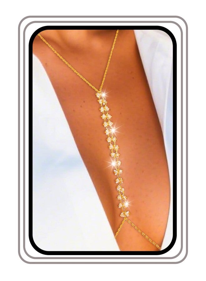 ELABEST 14K Gold Chest Chain Women Sparkly Rhinestone Summer Beach Body Chain Crystal Bikini Bra Jewelry (Rhinestone) - Image 1