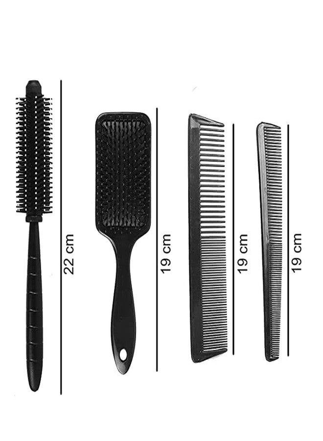 GITGRNTH Professional 4-Piece Hair Brush and Comb Set - Includes Paddle Brush, Round Styling Brush, Fine Tooth Comb, and Wide Tooth Comb - Detangling, Smoothing & Styling for All Hair Types - Ideal for Home & Salon Use (4 Pieces [Paddle + Round + Small + Big]) - Image 2