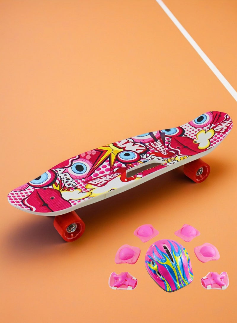 إيزي فيتشور لوح تزلج EASY FUTURE Cruiser للأطفال - لوح قصير على شكل لوح بنس واحد للشباب من سن 6 إلى 12 عامًا، والمراهقين والمبتدئين، لوح تزلج صغير كامل بما في ذلك مجموعة معدات الحماية الكاملة - Image 1