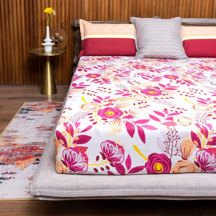 Urban Space Divine 100 Cotton Bedsheets for Double Bed with 2 Pillow Covers Double Bedsheet Size 90x 100 inches Earth Pink - Image 1