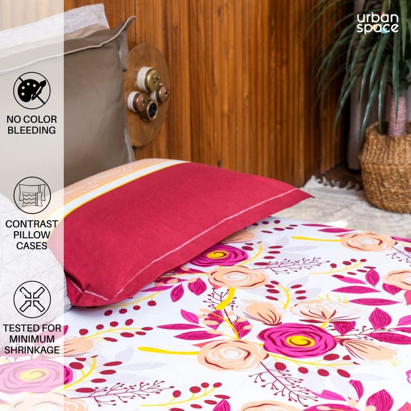 Urban Space Divine 100 Cotton Bedsheets for Double Bed with 2 Pillow Covers Double Bedsheet Size 90x 100 inches Earth Pink - Image 3