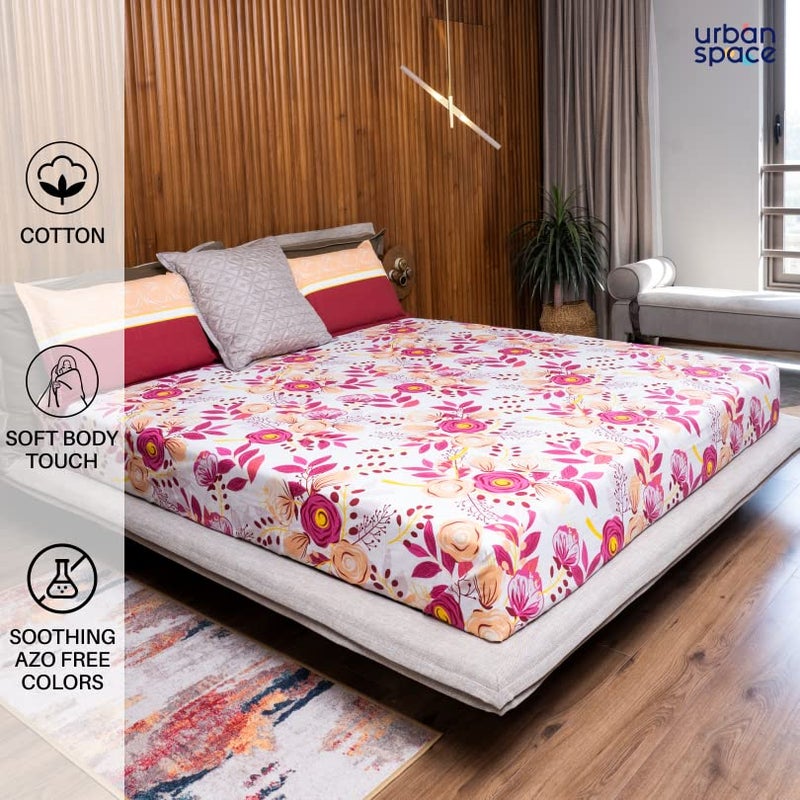 Urban Space Divine 100 Cotton Bedsheets for Double Bed with 2 Pillow Covers Double Bedsheet Size 90x 100 inches Earth Pink - Image 2