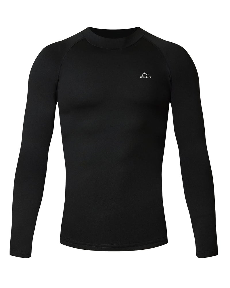 Willit Youth Boys' Compression Thermal Shirts Fleece Baselayer Long Sleeve Girls' Kids Football Soccer Undershirts Black L - Image 2