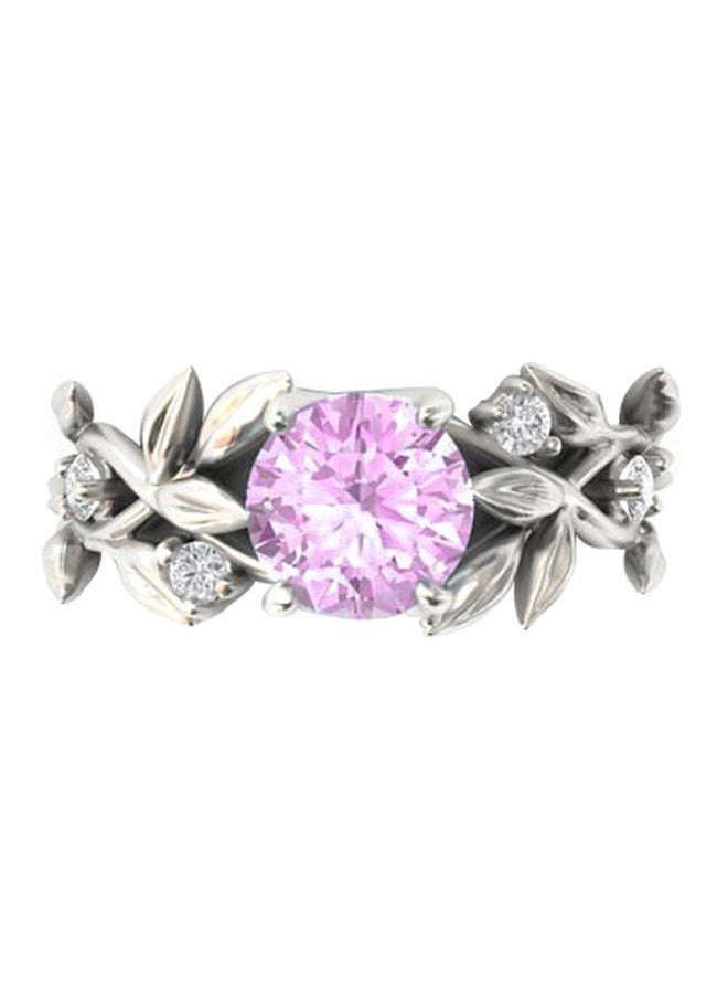 White Gold Plated Zircon Studded Flower Design Ring