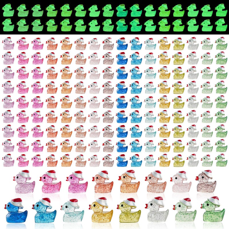 GALAOMA 160pcs Luminous Mini Dollhouse Glitter Ducks Colorful Christmas Tiny Resin Ducks Plastic Animal Figures to Hide and Seek for Fairy Garden Landscape Aquarium Decorations Potted Plants Festive Decor - Image 3