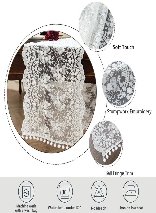 Joyfol Day White Lace Table Runner, Embroidery Cotton Lace Fabric Table Cover, Floral Lace Table Runner Vintage Wedding, Tea Party Decor (14x36 Inch) - Image 4