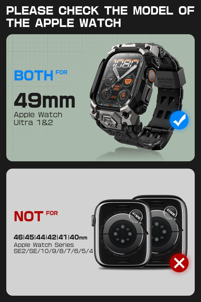 SUPCASE for Apple Watch Ultra 3/2/1 49mm Case with Band (Unicorn Beetle Ore), [Anti-Scratch] [Military-Grade Protection] Rugged Sport Men Bumper Case with Adjustable Strap Band, Black - Image 2