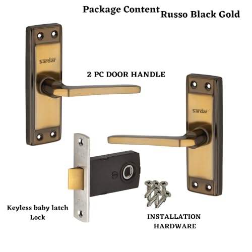 SARDAR Russo 5" Black Gold Iron Door Handle Set with Keyless Baby Latch|Door Handle- Bathroom/Storeroom/Kitchen - Image 3