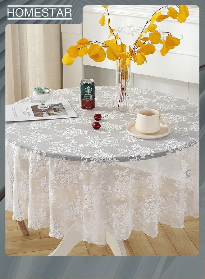 هومستر الدانتيل أنيق مستدير مناشف المائدة خمر مطرزة الدانتيل التغطية لحزب الزفاف المطبخ طعام الديكورات المنزلية الأبيض 120 سم - Image 1
