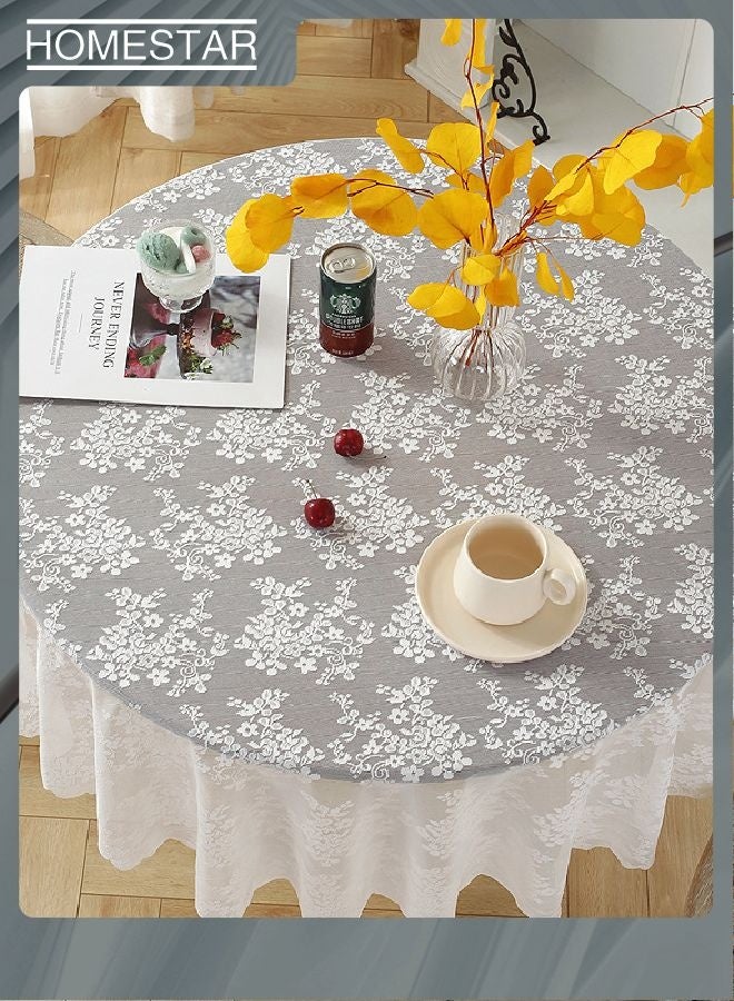 هومستر الدانتيل أنيق مستدير مناشف المائدة خمر مطرزة الدانتيل التغطية لحزب الزفاف المطبخ طعام الديكورات المنزلية الأبيض 120 سم - Image 3