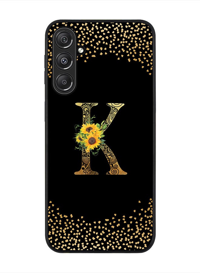Stylizedd Rugged Black Edge case for Samsung Galaxy M34 5G, Slim fit Flexible   Custom Monogram Initial Letter Mandala Floral Pattern Alphabet- K (Dark Pink Rose) - Image 1