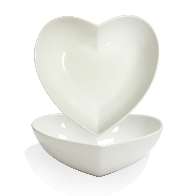 FLORWOD 2pcs Porcelain Heart Shaped Plates Deep Salad Plates 8 inch Large Heart Bowls for Serving DessertAppetizerFruit 32 ozpc