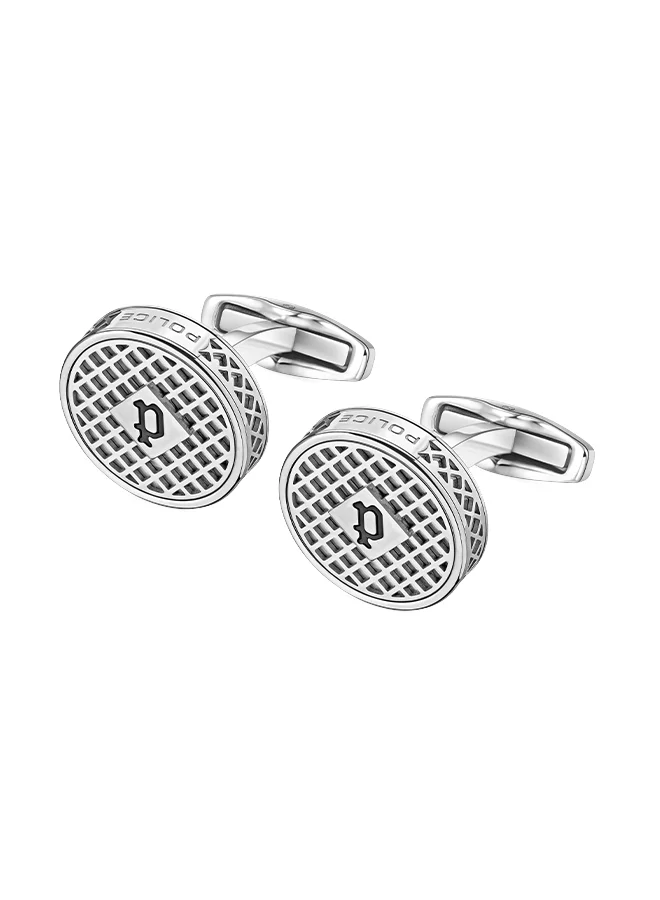 Police Net Full Stainless Steel Gents Cufflinks With Black P LogoPEAGC0022904