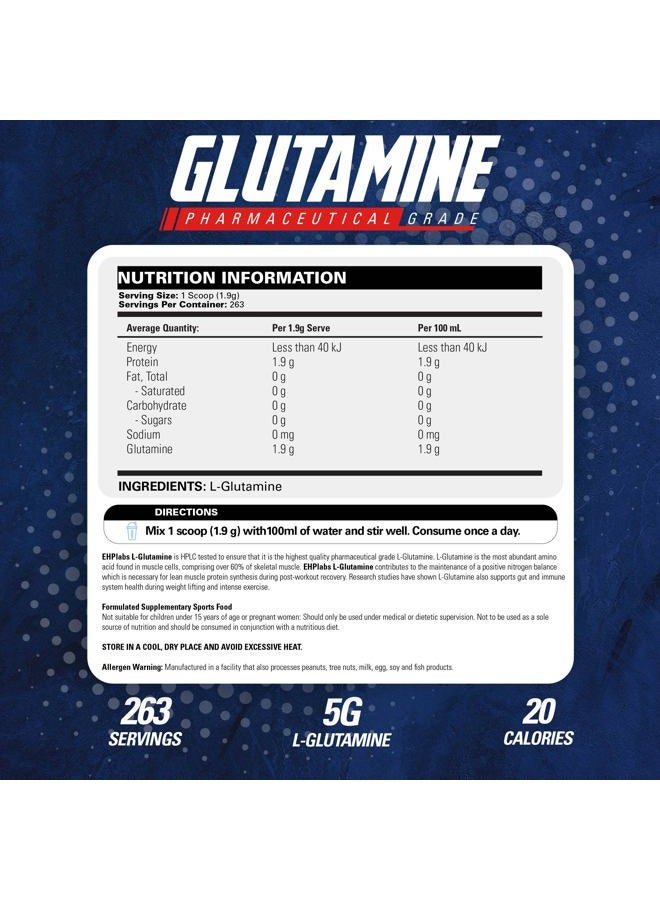 EHP Labs L Glutamine Powder Amino Acids - L-Glutamine, Workout Recovery, Immune Health & Gut Health Support (500g) - 100 Servings - Image 2