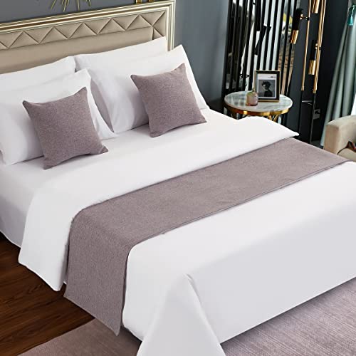 AMBERIS Bed Runner Light Grey, Imitation Linen Decorative Bed Scarf for Home Hotel - Image 1