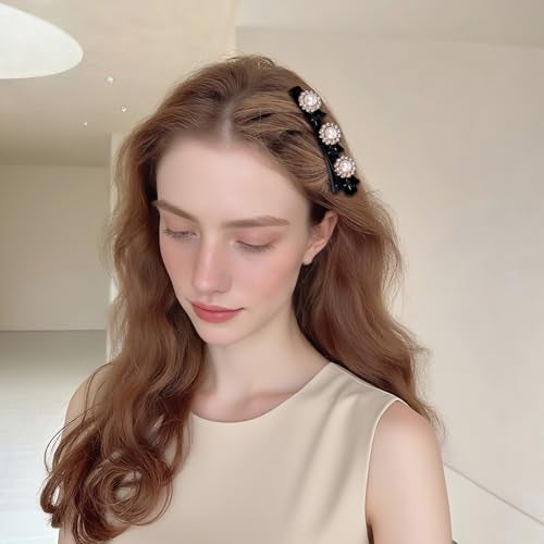 Sploziia Braided Hair Clips for Women, Sparkling Crystal Stone Pearl Barrette, 8PCS Rhinestone Decorative Barrette Clips with 3 Small Flower Hair Accessories for Women, Girls Styling Sectioning - Image 5