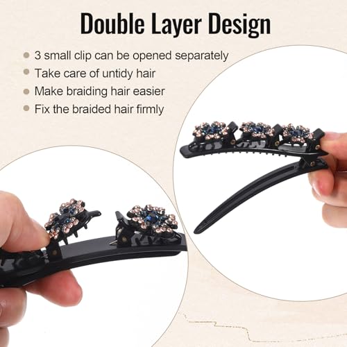 Sploziia Braided Hair Clips for Women, Sparkling Crystal Stone Pearl Barrette, 8PCS Rhinestone Decorative Barrette Clips with 3 Small Flower Hair Accessories for Women, Girls Styling Sectioning - Image 3