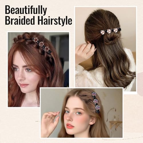 Sploziia Braided Hair Clips for Women, Sparkling Crystal Stone Pearl Barrette, 8PCS Rhinestone Decorative Barrette Clips with 3 Small Flower Hair Accessories for Women, Girls Styling Sectioning - Image 4