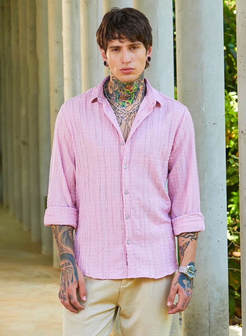 Campus Sutra Men's Rose Pink Crumble-Revival Shirt