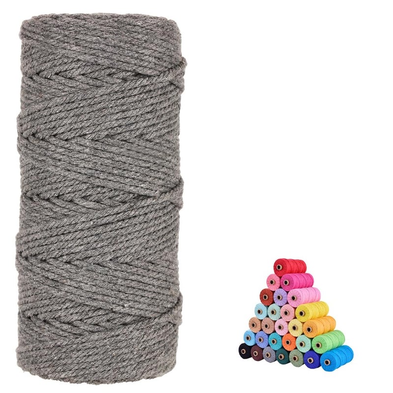 flipped 100% Natural Macrame Cotton Cord,3mm x109 Yard Twine String Cord Colored Cotton Rope Craft Cord for DIY Crafts Knitting Plant Hangers Christmas Wedding DÃ©cor (Gray, 3mm*109yards) - Image 1