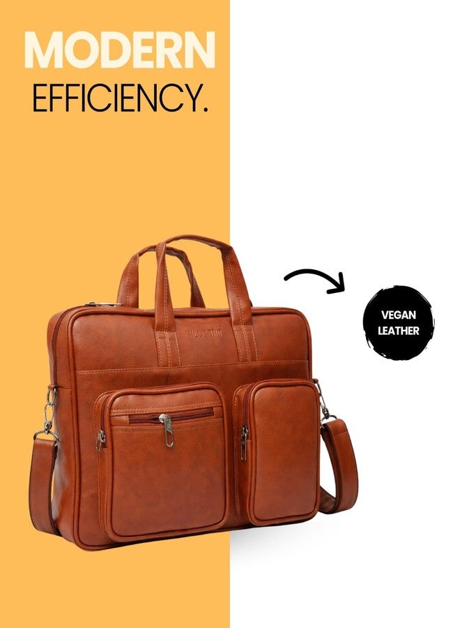 BILL BOND Men’s Premium Genuine Leather Executive with Padded Laptop Compartment, Multiple Organizer Pockets, Adjustable & Shoulder Strap Stylish Business Messenger Bag for Office & Travel (tan) - Image 3