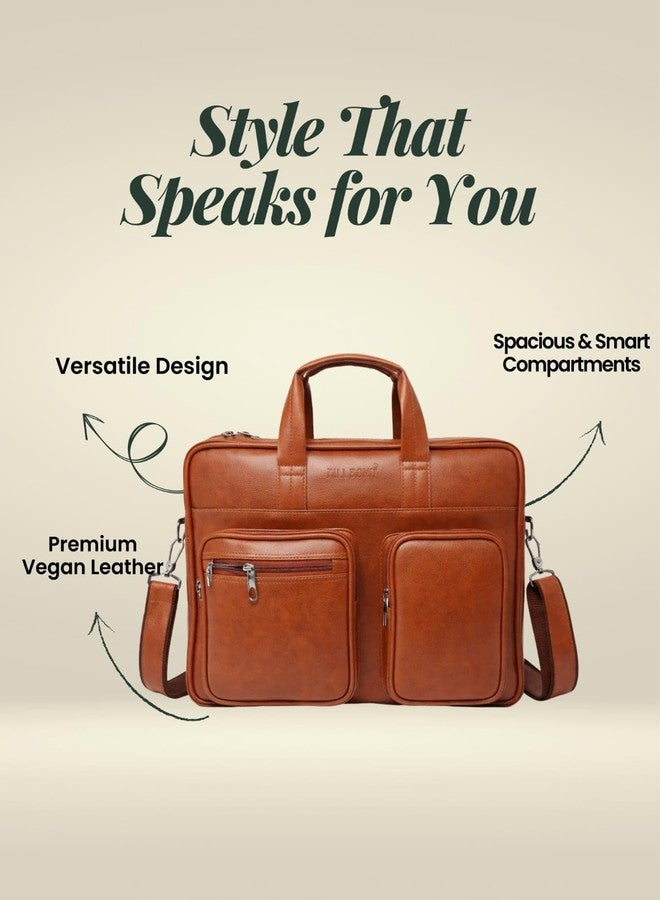 BILL BOND Men’s Premium Genuine Leather Executive with Padded Laptop Compartment, Multiple Organizer Pockets, Adjustable & Shoulder Strap Stylish Business Messenger Bag for Office & Travel (tan) - Image 4