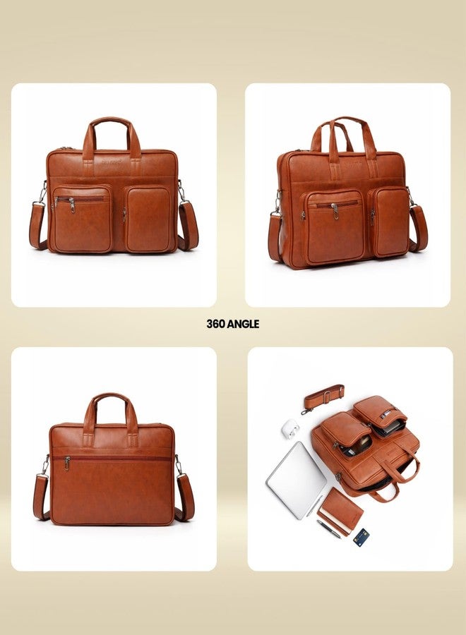 BILL BOND Men’s Premium Genuine Leather Executive with Padded Laptop Compartment, Multiple Organizer Pockets, Adjustable & Shoulder Strap Stylish Business Messenger Bag for Office & Travel (tan) - Image 5