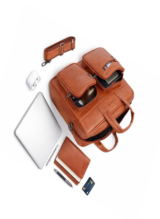 BILL BOND Men’s Premium Genuine Leather Executive with Padded Laptop Compartment, Multiple Organizer Pockets, Adjustable & Shoulder Strap Stylish Business Messenger Bag for Office & Travel (tan) - Image 2