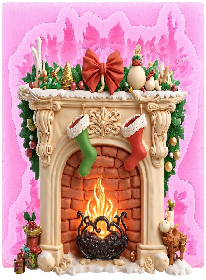 YIHUOMOLDS Christmas Fondant Molds Christmas Fireplace Silicone Mold for Cake Decoration Cupcake Topper Chocolate Candy Gum Paste Polymer Clay - Image 1
