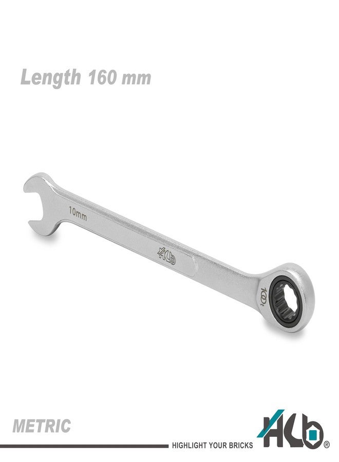 HB 10mm Ratcheting Combination Wrench WDM010-U | 100-Tooth 12-Point Box End 15° Offset Head | Pass-Through Design for Long Bolts | Chrome Vanadium Steel Matte Finish Professional Tool Made in Taiwan - Image 2