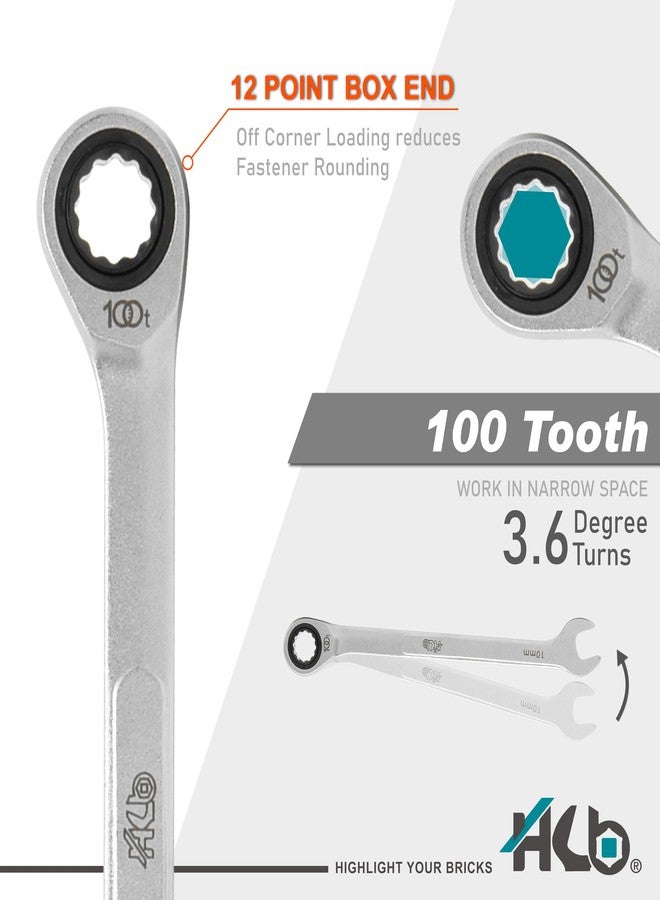 HB 10mm Ratcheting Combination Wrench WDM010-U | 100-Tooth 12-Point Box End 15° Offset Head | Pass-Through Design for Long Bolts | Chrome Vanadium Steel Matte Finish Professional Tool Made in Taiwan - Image 3