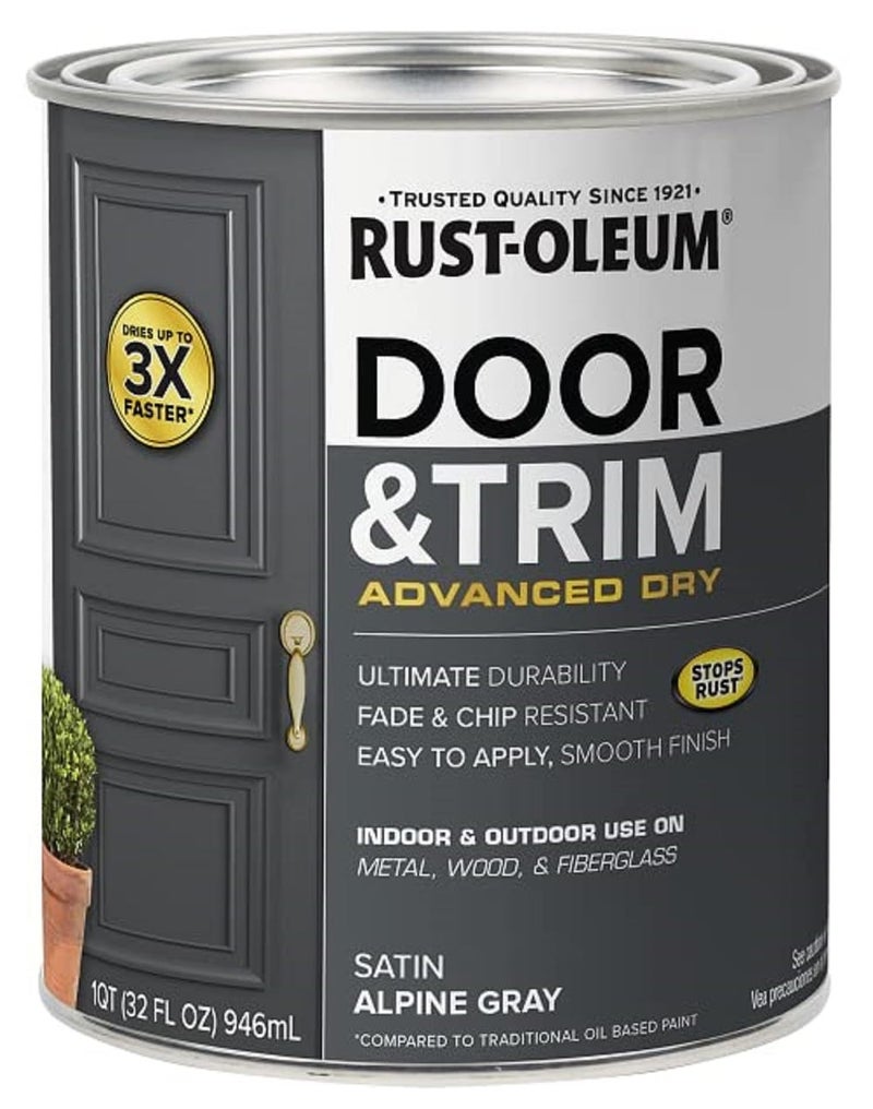Rust-Oleum 369387 Advanced Dry Door & Trim Paint, Quart, Satin Alpine Gray - Image 1