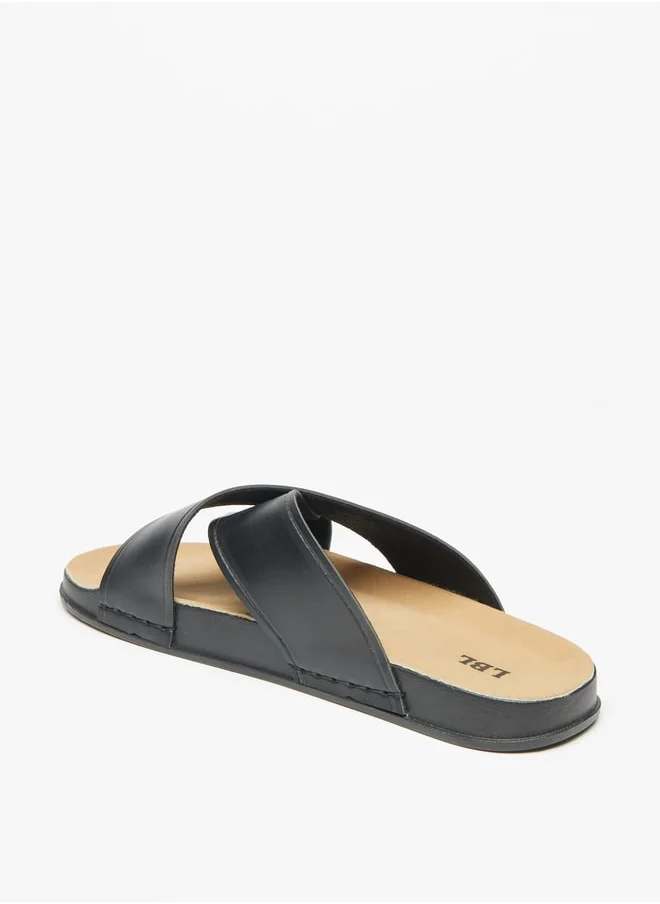 ل ب ل Men's Solid Slip-On Cross Strap Sandals