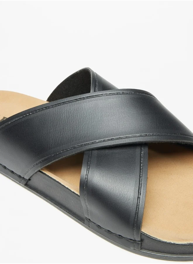 ل ب ل Men's Solid Slip-On Cross Strap Sandals