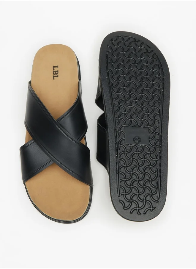 ل ب ل Men's Solid Slip-On Cross Strap Sandals