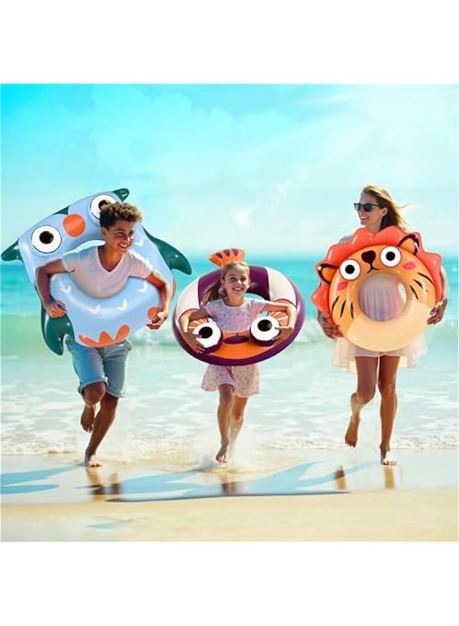 Pool Wave Kids Swim Rings Pool Floats, Toddler Inflatable Animal Swimming Tube Floaties, Summer Outdoor Water Floating Toy, Family Party Gift 3 4 5 6 7 8 10 12 Year Old Boy Girl Children Teen - 3 Pack - Image 3