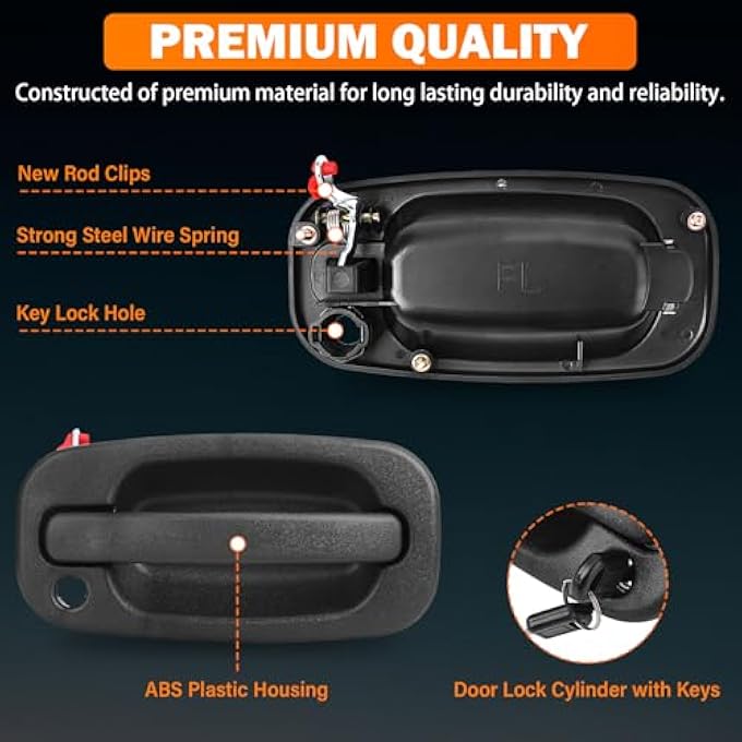 ريحني مقابض الأبواب الخارجية مع الأقفال الأمامية لشيفروليه سيلفرادو 1500 2500 3500 كلاسيك سوبربان تاهو أفالانش جي إم سي سييرا يوكون XL كاديلاك إسكاليد ESV إكستد 19992006 استبدال 15034985 15034986 15298924 - Image 4