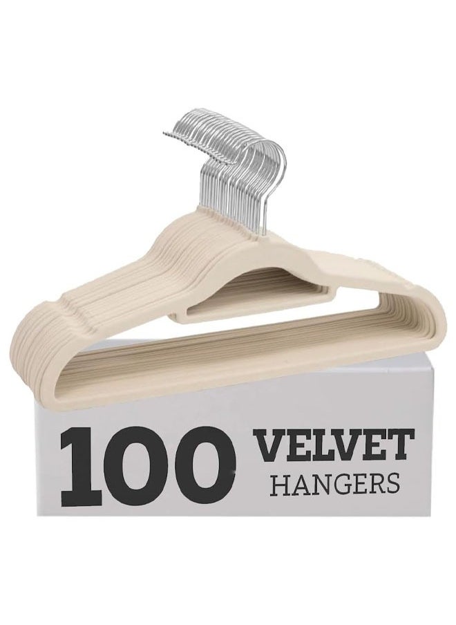 D'HOME 100-Pcs Non-Slip Velvet Hangers 42cm With 360 Degree Rotatable Hook - Durable & Slim - Non Slip Hangers for Coat Hangers - Pant Hangers… (100, Beige)  - Image 1