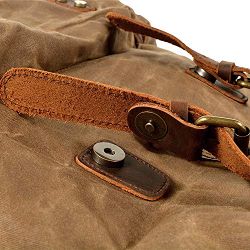 WUDON Leather Backpack for Men, Waxed Canvas Shoulder Rucksack Carry-On Travel Backpack (Khaki) - Image 5