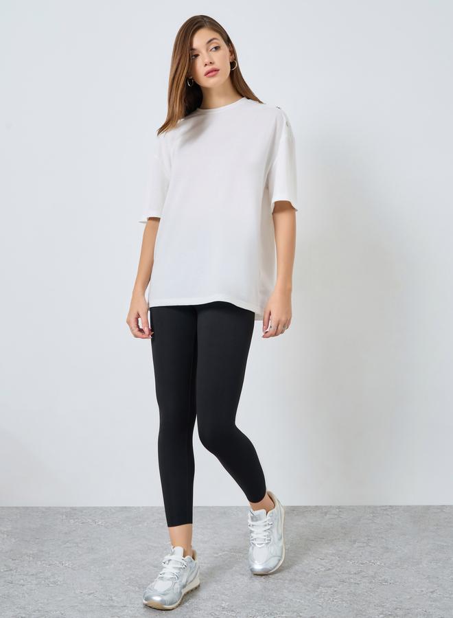 ستايلي ليقنز أسود بخصر متوسط بلون سادة - Image 1