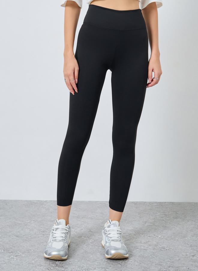 ستايلي ليقنز أسود بخصر متوسط بلون سادة - Image 2