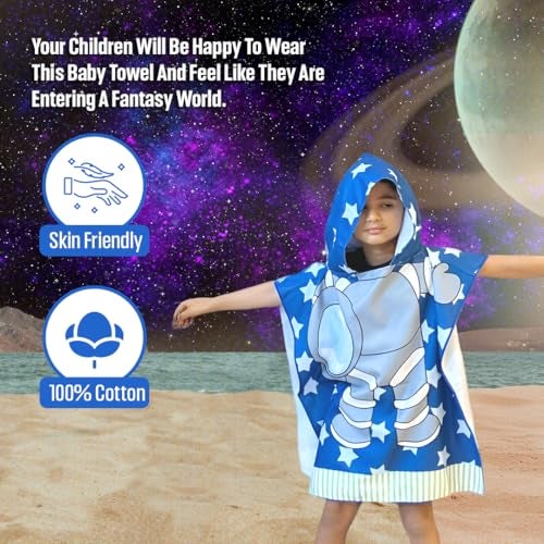 TONY STARK Poncho Towel for Kids, Beach Towel with Hoodie, 60x60cm Travel Towel for 1-7 Years Girls and Boys, Soft Microfiber Sleeved Poncho (Space Explorer) - Image 4
