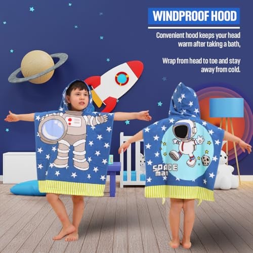 TONY STARK Poncho Towel for Kids, Beach Towel with Hoodie, 60x60cm Travel Towel for 1-7 Years Girls and Boys, Soft Microfiber Sleeved Poncho (Space Explorer) - Image 5