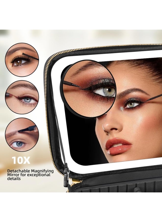 حقيبة مكياج مزودة بمرآة مضيئة، حقيبة مكياج للسفر للنساء وفناني المكياج، منظم مستحضرات تجميل، حقائب مكياج كبيرة 25 × 25 سم مع مرآة مضيئة، 3 ألوان إضاءة، فواصل قابلة للتعديل وحامل فرشاة. - Image 5