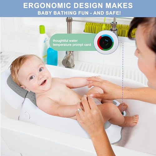 Wddbb Baby Bath SupportIdeal for Babies Less Than 6 Months Oldwith ThermometerAdjustable Slope Newborn Bathtub Baby tubs for Newborn Essentials Must Haves Gray - Image 3
