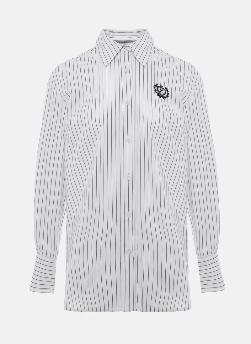 Lichi Straight striped shirt with chest embroidery