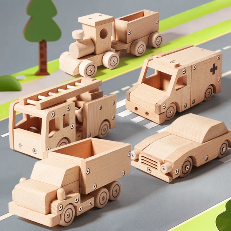 Wooden Take Apart Vehicle Toy - Car Truck Train Fire Engine Ambulance Educational Assembly Toy for Kids - Image 1