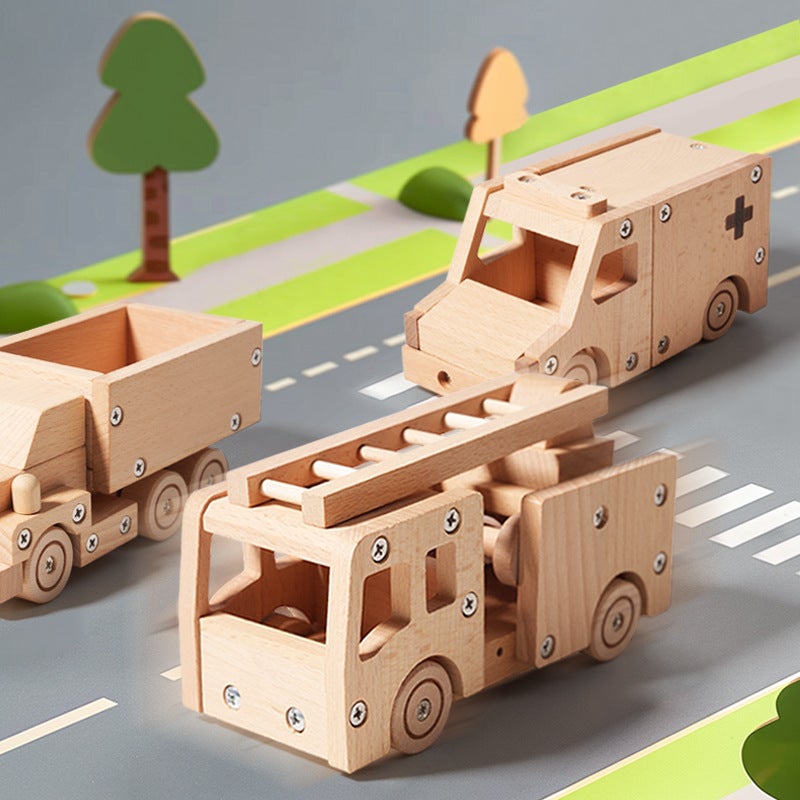 Wooden Take Apart Vehicle Toy - Car Truck Train Fire Engine Ambulance Educational Assembly Toy for Kids - Image 2